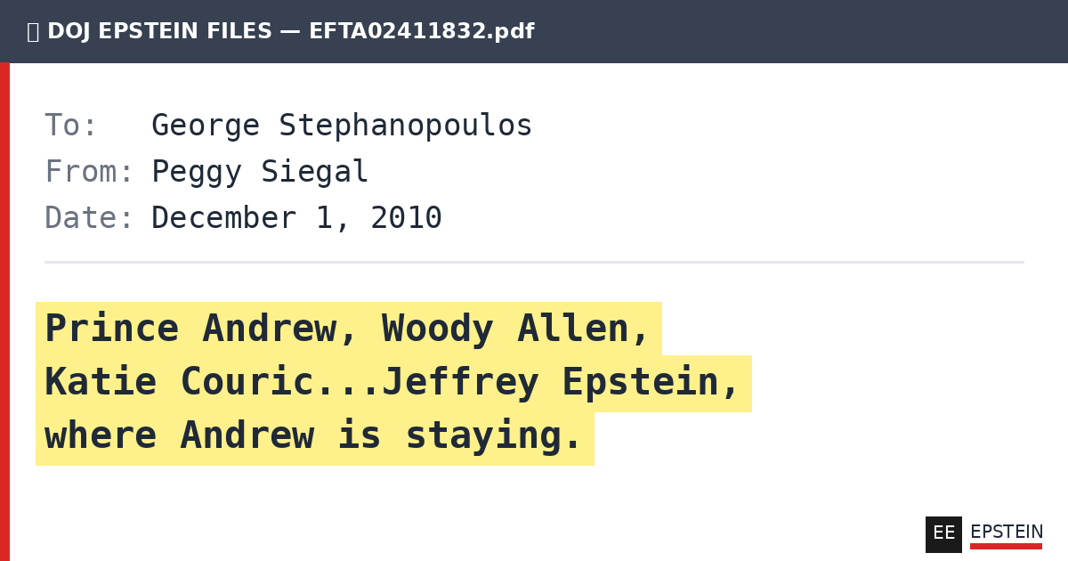 Email about Prince Andrew dinner party at Epstein's house